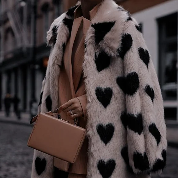 Marseille Pari Black Hearts Faux Fur Lux Driving Midi Coat In Honey - Picture 5 of 8